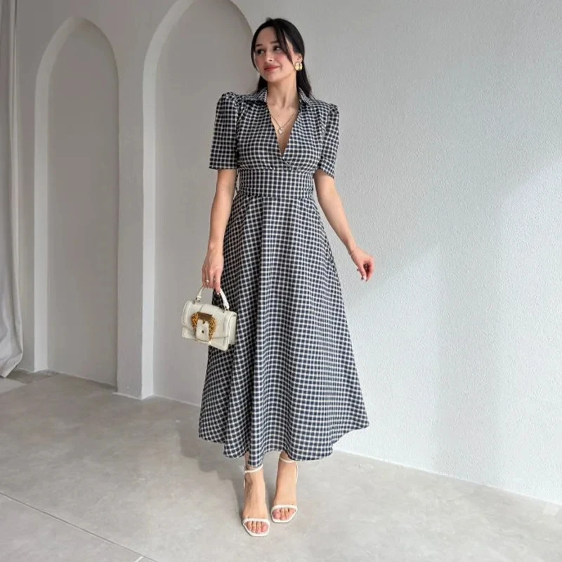 

2026 Spring Summer New Womens Fashion Elegant Desin Solid Color Short Sleeve V Neck Tie Belt Bodycon Dress