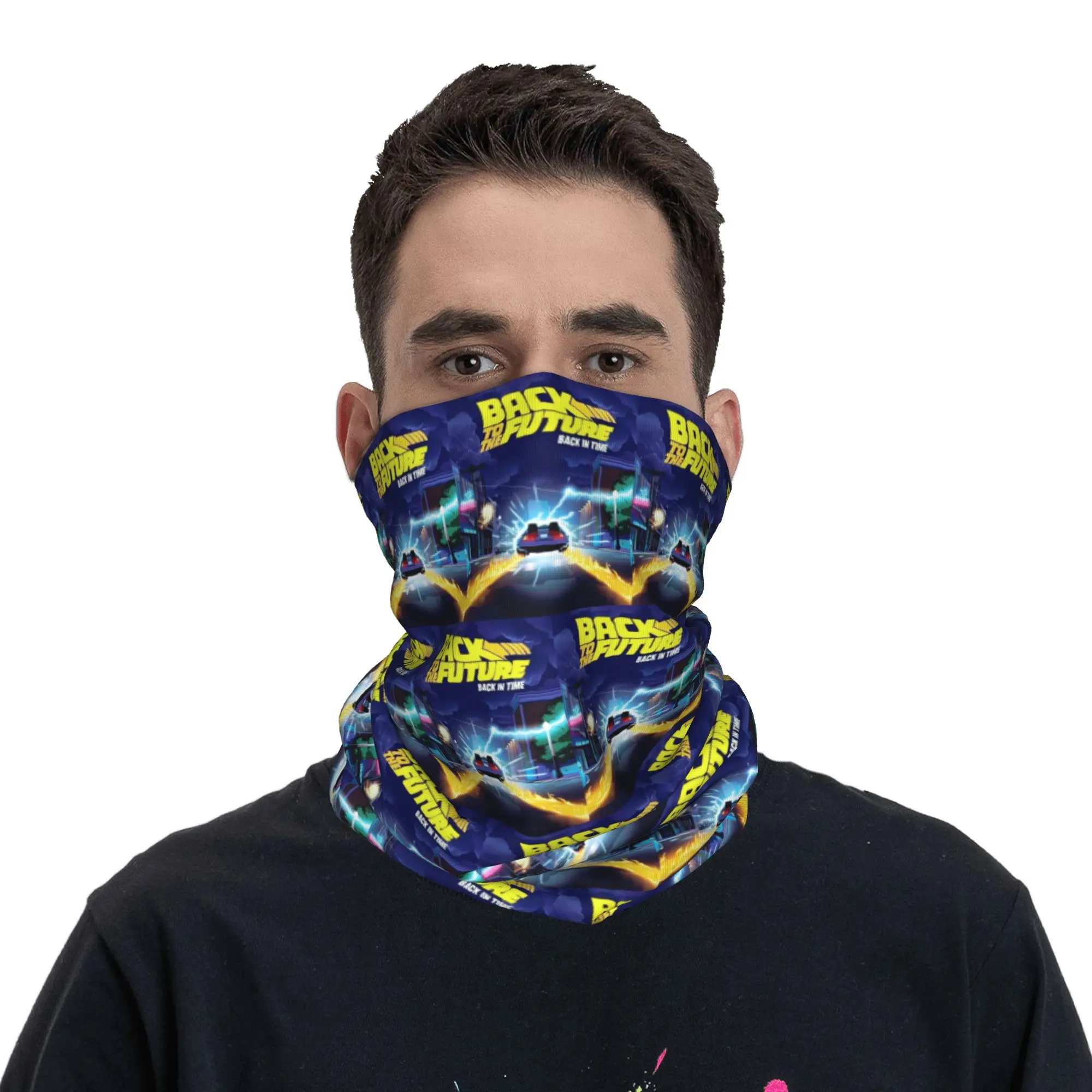 Back to the future Movie Pattern  Bandana Neck Gaiter Printed Wrap Mask Scarf Balaclava Cycling for Men Women Adult Washable