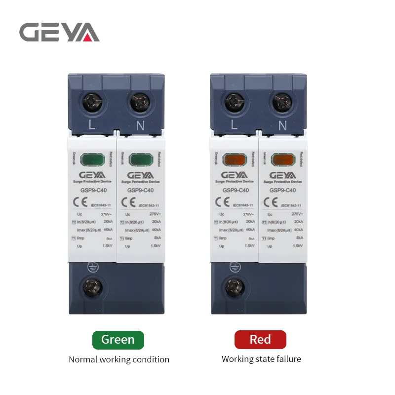 GEYA AC DC SPD Power Surge Protective Device Arrester Low Voltage House 1/2/3/4 Pole Surge Voltage Protection DC 600V 1000V 40KA