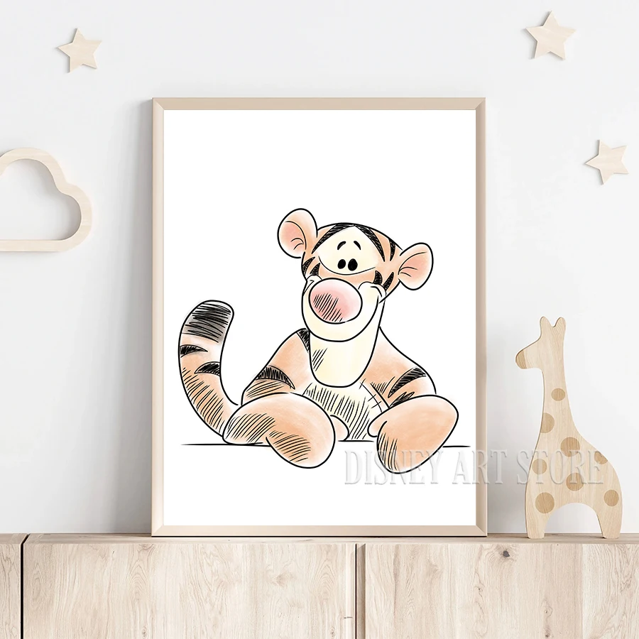Winnie the Pooh Print Minimalism Cute Cartoon Piglet Watercolor Art Canvas Painting New Baby Gift Kids Room Decor