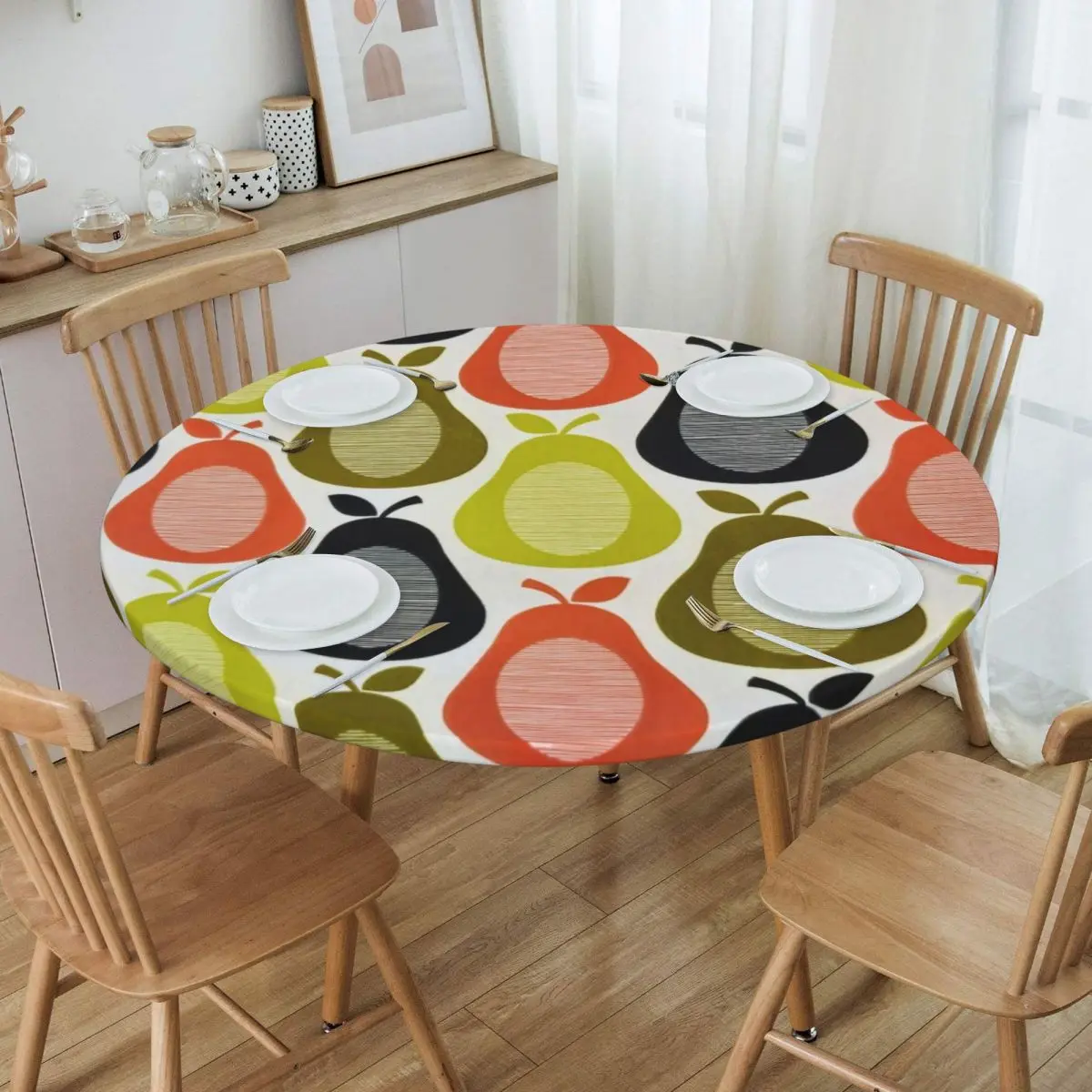 Kiely Orla Floral Tablecloth Round Elastic Fitted Waterproof Scandinavian Table Cloth Cover for Dining Room