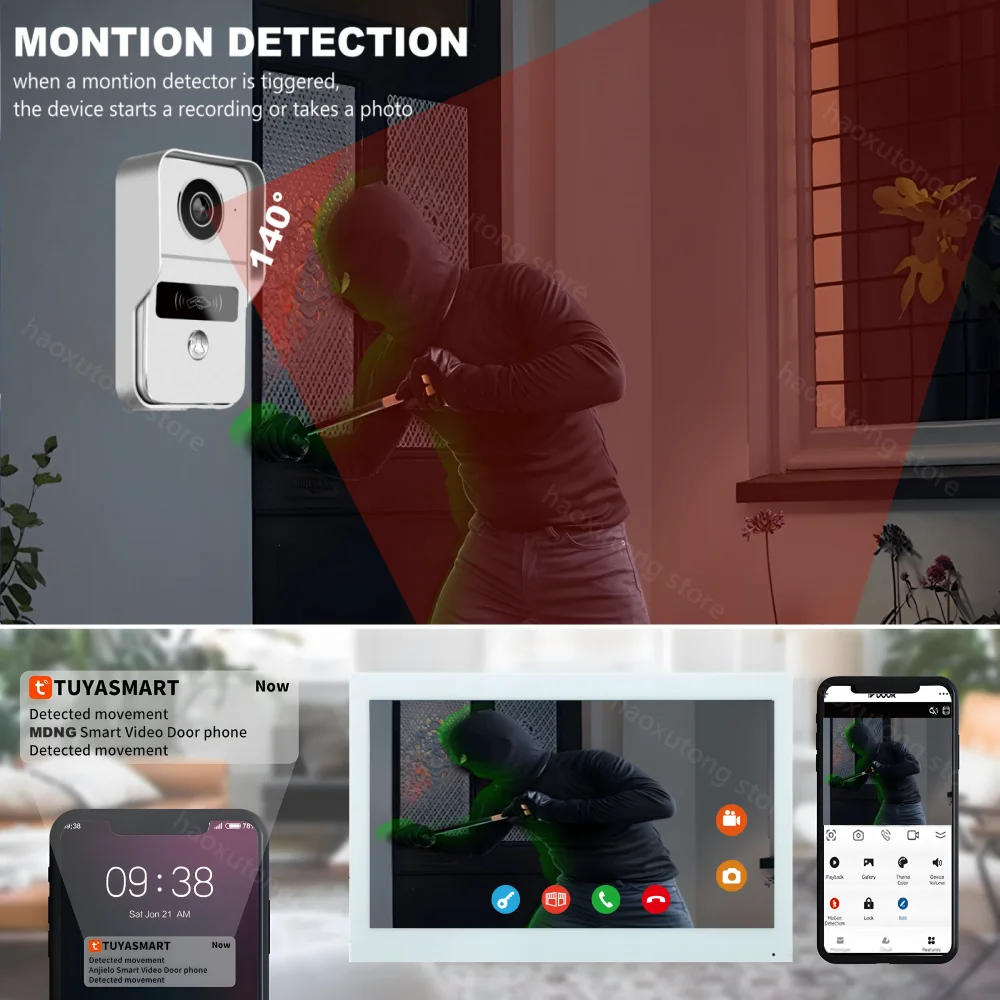 10 Inch 1080P Tuya Smart Wireless Wifi Video Entry Intercom System With Wifi Doorbell Camera RFID Card Unlock Home Apartment