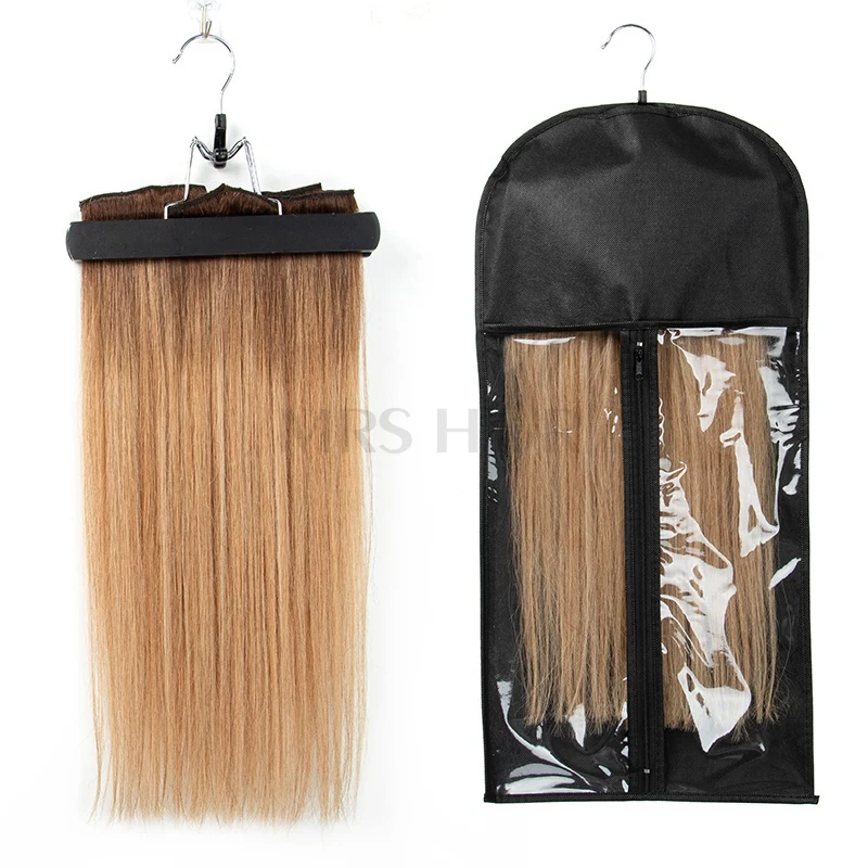 

Storage Bag With Hanger For Clip In Hair Extensions Wigs Closet Storage Hair Dustproof Preventing Dryness Translucent Non-woven