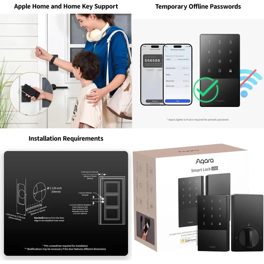 Smart Home Keyless Entry Door Lock with Bluetooth Connectivity, App Control, HomeKit & Alexa Support, Black