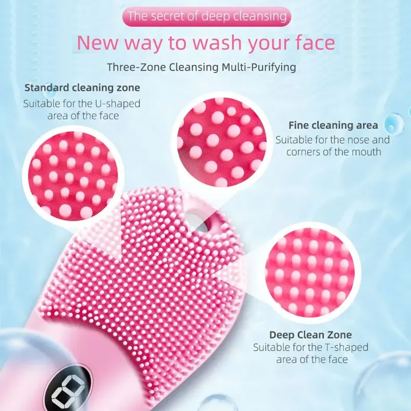 Cepillo de limpieza eléctrico, limpiador ultrasónico de piel de 9 velocidades, limpiador de cepillo Facial, vibración de alta frecuencia recargable