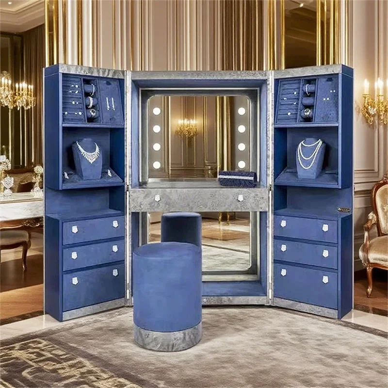 High-end Solid Wood Adjustable Standing Makeup Mirror Dressing Table Modern Home Bedroom Villa Luxury Jewelry Cabinet