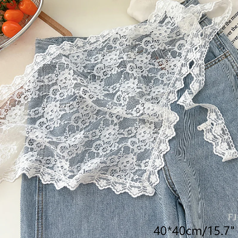 Triangle Short Skirt Paired with Half Curtain Lace Skirt; Korean Spring Trendy Scarf, INS Style Small Apron with Soft Lace Trim