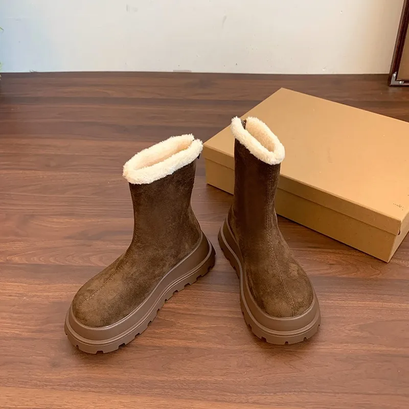 

Women's Retro Thick Soled Snow Boots With Plush Thick Warm Cotton Boots Simple Versatile Boots