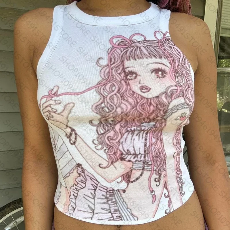 

top mujer Tanks & Camis Tops Print Crop Top Clothes Grunge Corset Streetwear Baby Tank clothing Shoujo Girl Style Y2k Clothes