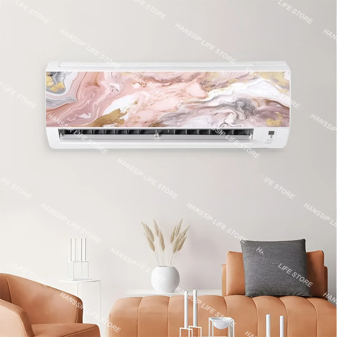 Abstract Line Art - Marble Tile AC Sticker Vinyl Wallpaper, Waterproof Self-Adhesive Air Conditioner Cover, Modern Home Decor