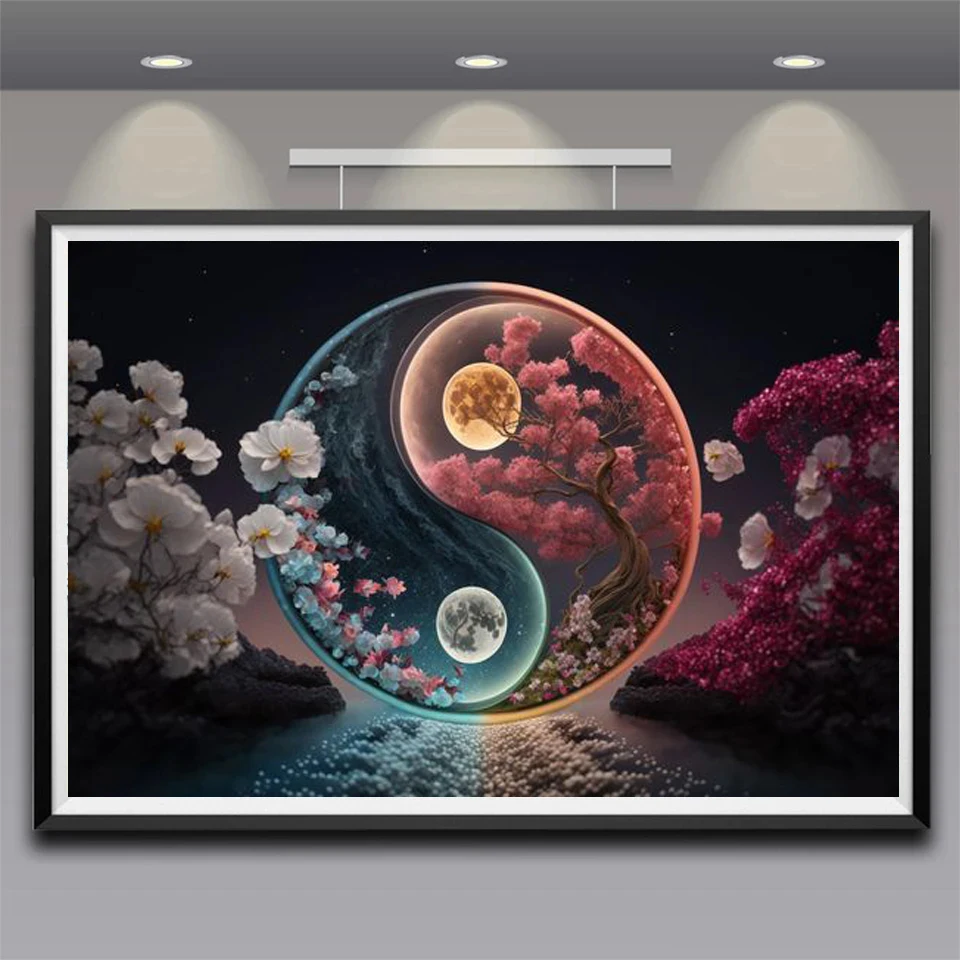 

Diy Diamond Mosaic Landscape Tree Taichi Full Embroidery Yin Yang Eight Trigrams Art Home Decor Handmade Gift