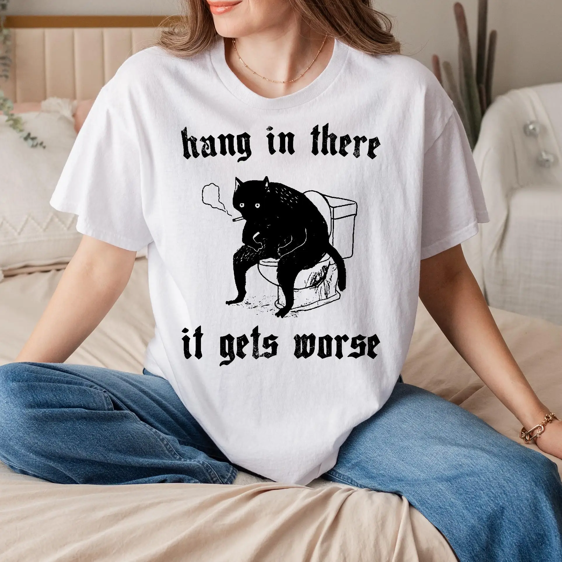 T-shirt graphique drôle « Attendez, ça va devenir pire », cadeau pour les amoureux des chats, vêtements déjantes, t-shirt « Brainrot », humoriste de la génération Z