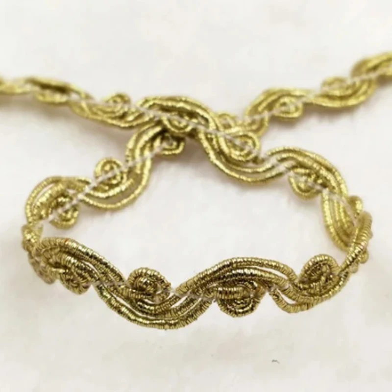 Victorian Antique Metallic Gold and Silver Crocheted Lace Trim Ribbon for Clothing, DIY Sewing, 1cm Wide, 5Yards/Lot