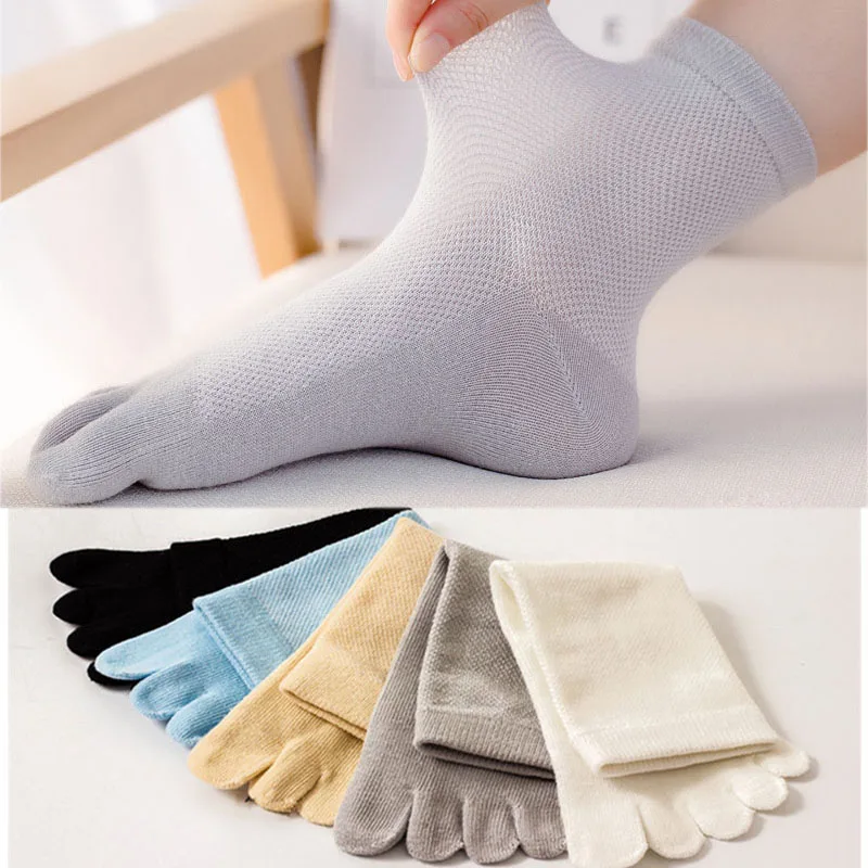 5 Pairs Solid Color Toe Socks Cotton Woman Spring Autumn Breathable Plain Black White Business Casual 5 Finger Sock Four Seasons