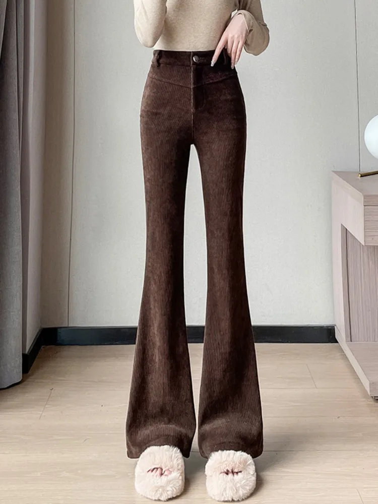 Women Corduroy Flare Pants High Waist Bellbottoms Wide Leg Autumn Slim Trousers Sexy Highstreet XJ784