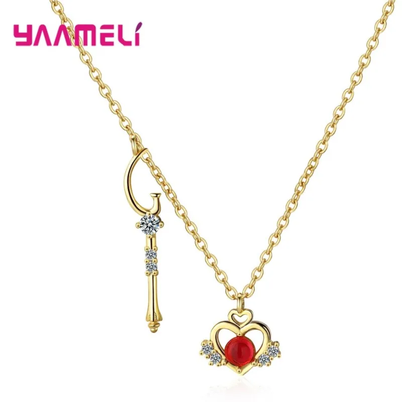 Romantic 925 Sterling Silver Necklace Gift Jewelry Gold Love Heart Magic Wand Necklace for Women Girl Birthday Presents