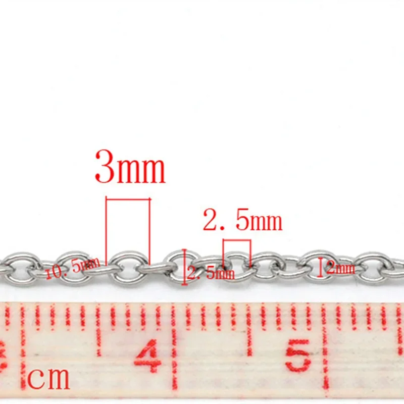 3x25M Silver Tone Stainless Steel Links-Opened Chains Jewelry DIY Findings Charms 3x2.5mm