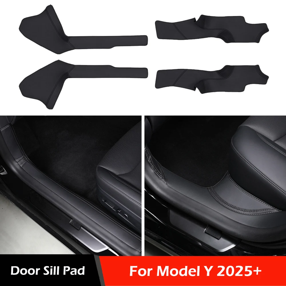Door Sill Pad for Tesla Model Y Juniper 2026 Front Rear Door Entry Guard Scuff Strip PU Leather Door Sill Protector Accessories