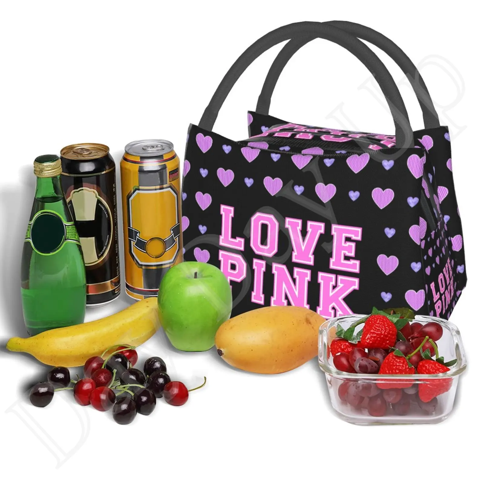 Eu amo-lancheira isolada para mulheres, rosa, bolsa de comida para o trabalho, sacola com lancheira, Kawaii Girl Shcool, piquenique, bonito