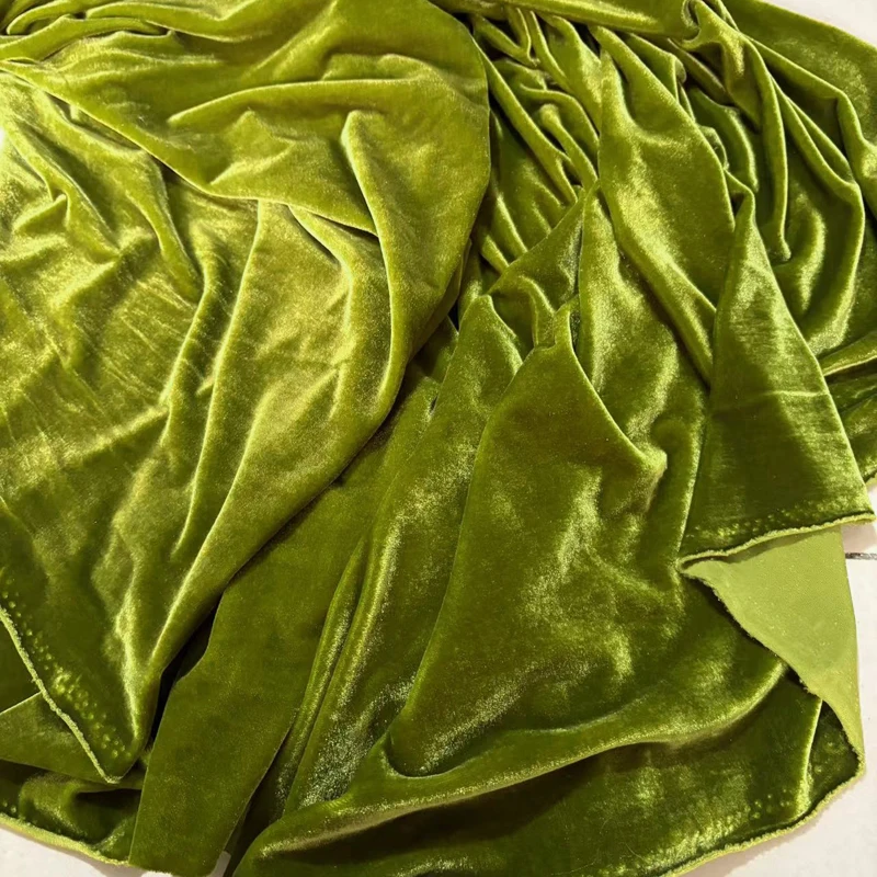 Olive Green Silk Velvet Fabric for Formal Dress Backdrops Wedding Party Decoration Curtain Cloth Drap DIY Sewing Material