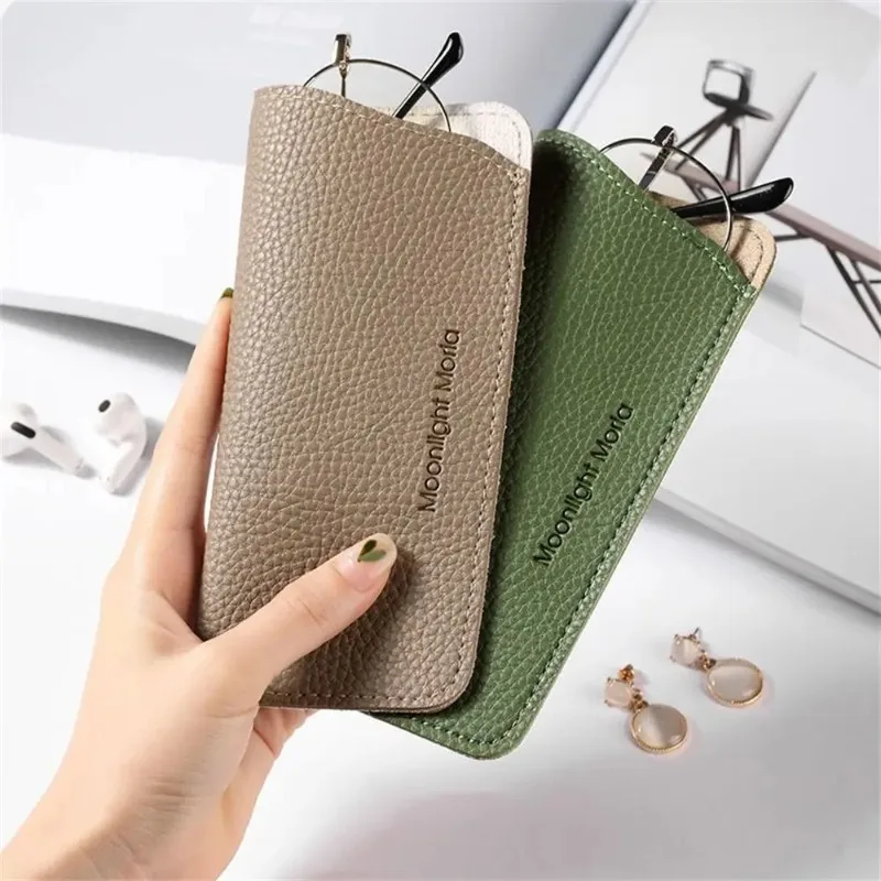 1Pcs Japanese Unisex Real Soft Leather Portable Glasses Bag Niche Women Top Layer High End Feel Storage Pouch