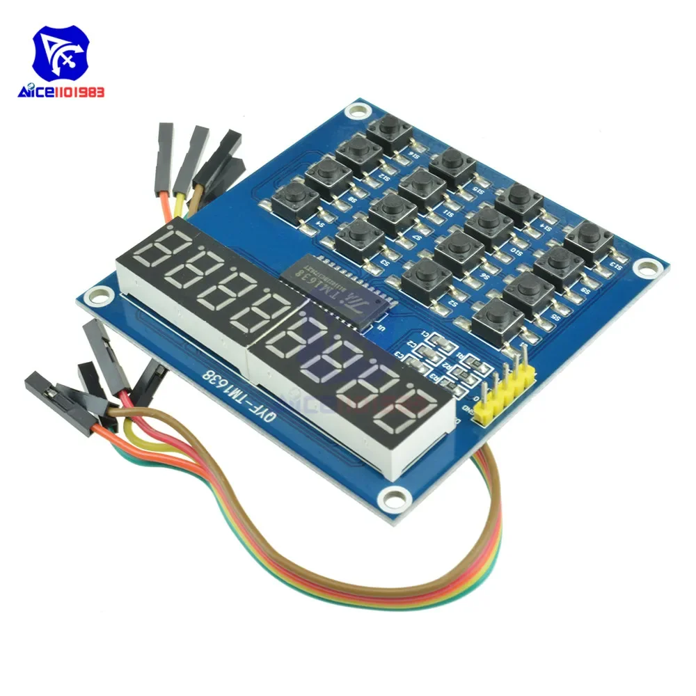 TM1638 8-Bit LED Digit Tube Display Module 16 Keys Keyboard Switch Button Module for Arduino with 4 Pin Dupont Wire