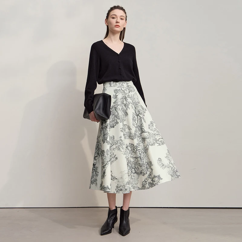 AMII Damesrok 2025, Herfst Nieuwe Handgeschilderde Afdrukken Veelzijdige Losse Rokken Voor Vrouwen A-lijn Elegante Chiffon Rok 12543192