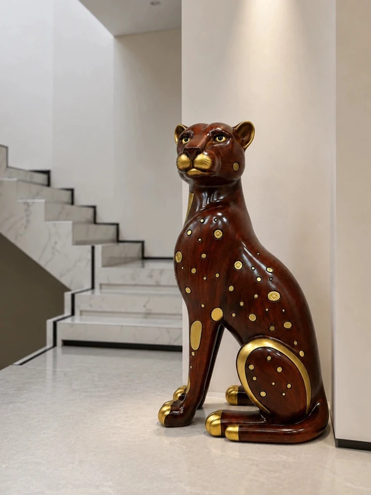 Vintage Home Decor High-end Leopard Sculpture Landing Ornament Nordic Luxury Art Living Room Soft Decoration Large Animal Statue