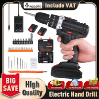 Podofo 21V Electric Drill Cordless Power Tools Set with 2PCS 1200mAh Lithium Battery, a Charger, 25+3 Clutch, 2-Variable Speed
