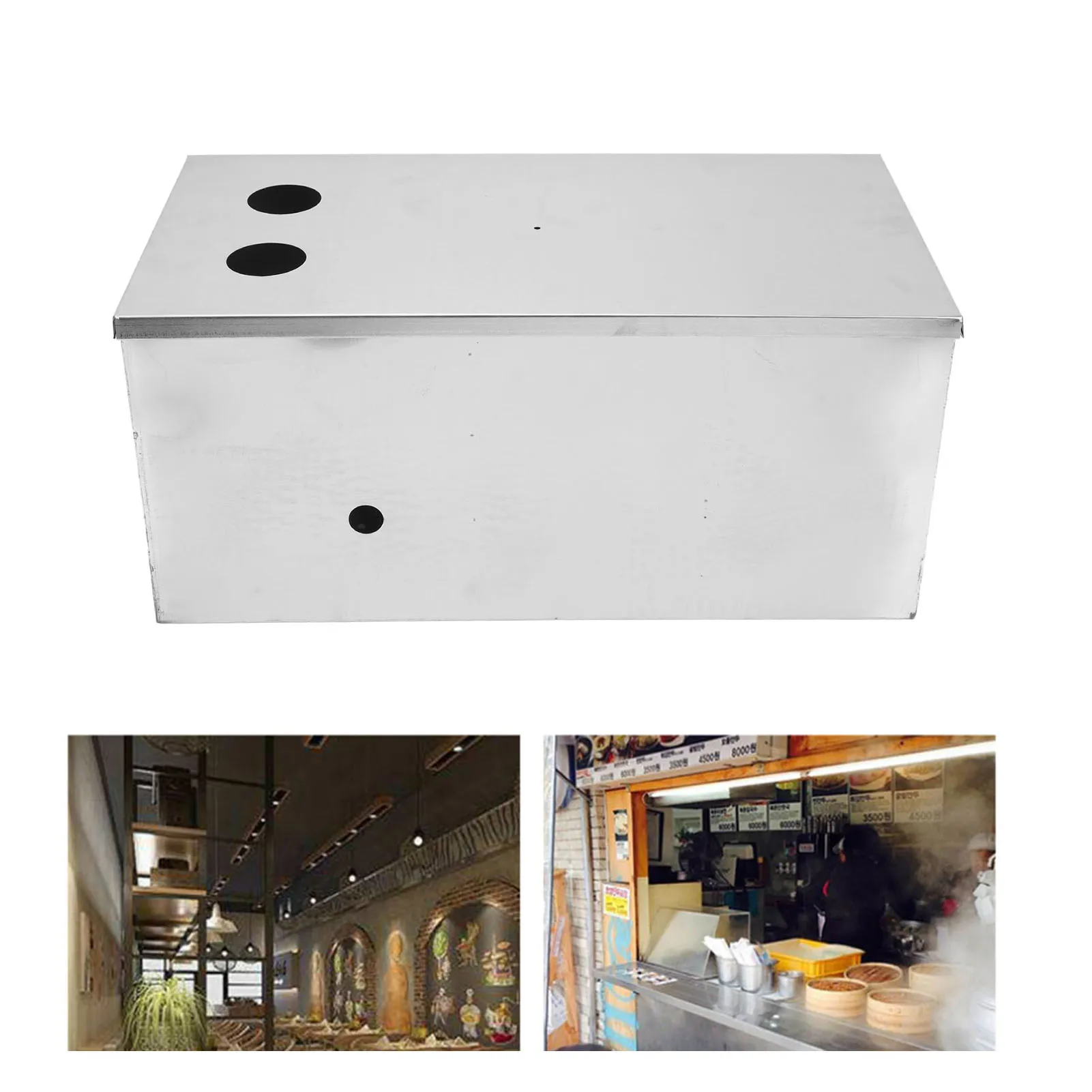 3 Stage Filtration Grease Trap Stainless Steel Grease Interceptor for Kitchen Restaurant 50x25cm Dual Holes