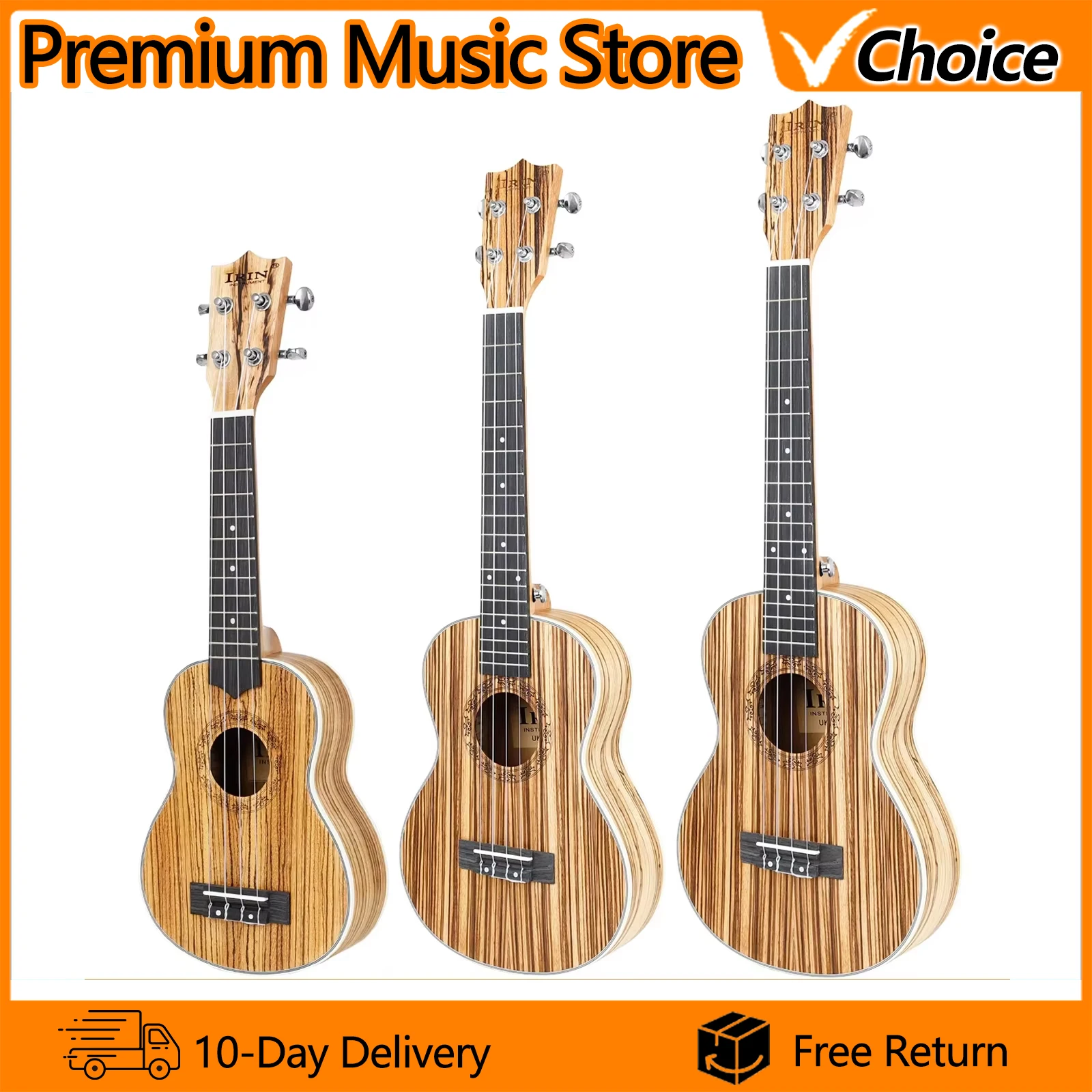 IRIN Ukulele 21/24/26 inch Zebrawood Ebony Ukulele 4-String Hawaiian Mini Guitar Ukulele Plucked Musical Instrument Guitar Parts