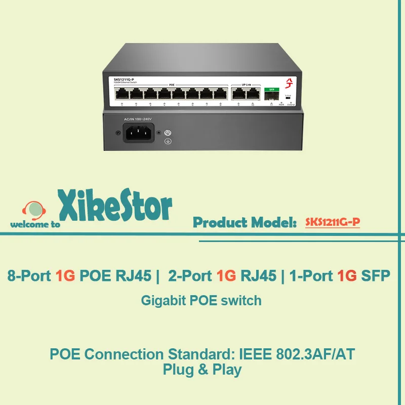 xikestor-gigabit-poe-8-port-1g-poe-rj45--2-port-1g-rj45-1-port-1g-sfp-ieee-8023af-at