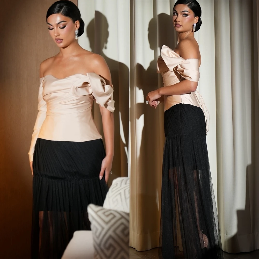 تخصيص أنيقة قارب الرقبة مساء اللباس أزياء الشيفون فساتين حفلة موسيقية حساسة التباين اللون فساتين المناسبات الخاصة #2