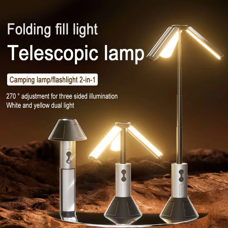 Image of Tragbare Teleskop-LED-Taschenlampe, wiederaufladbar, zusammenklappbar, Suchscheinwerfer für Outdoor-Autoreparatur, Camping, Zeltbeleuchtung