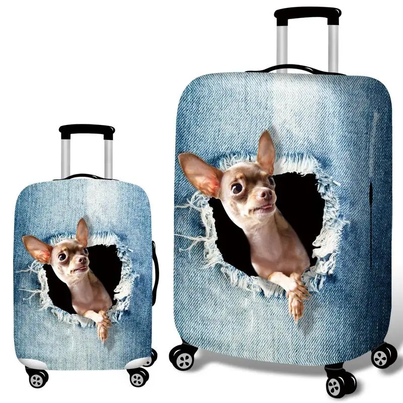 1 Pcs Thick Elastic Luggage Cover 3D Denim Animals Protector Fit 18-32 Suitcase Cute Cat Dog Styles Soft Travel Accessories