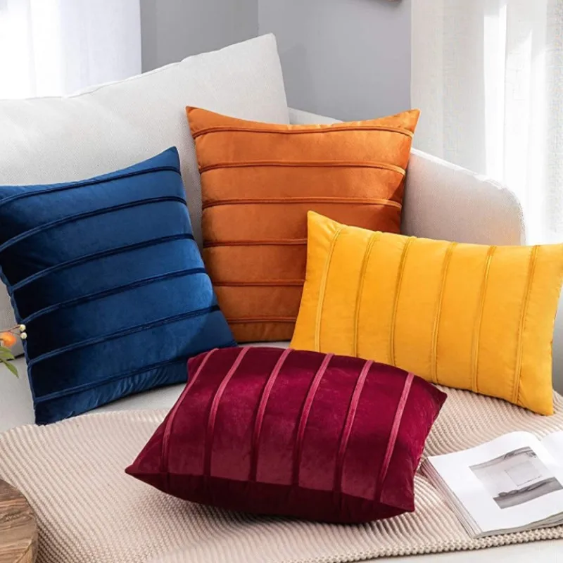 Fall Solid Striped Velvet Pillowcase Couch Chair Cushion Cover Throw Pillow for Seasonal Autumn 30x50cm 45x45cm Christmas Gift