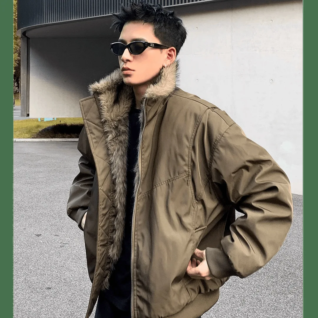 

Winter Hot Sale Condor Parka Men Hooded Fur Collar Premium Cotton Jacket Fleece Lined Thickened Coat