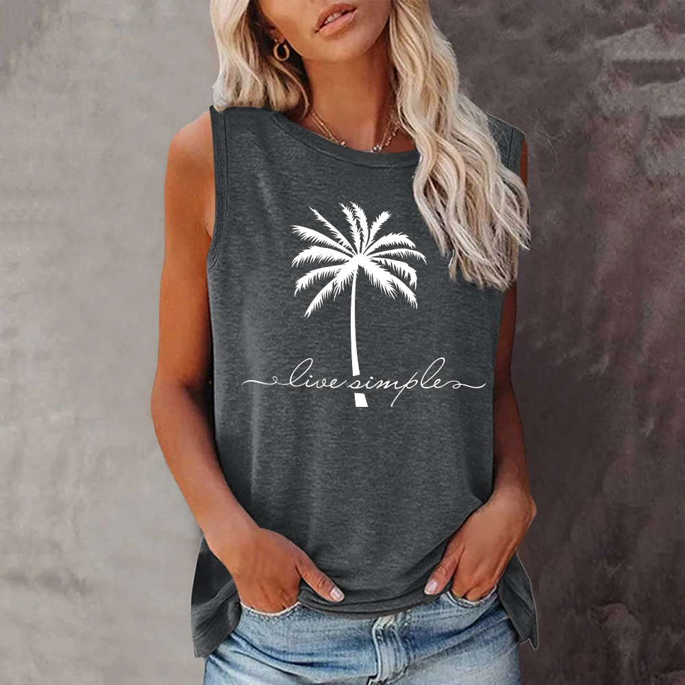 Seeyoushy Coconut Printing 2023 New Summer Fashion Harajuku Style girocollo t-shirt da donna senza maniche t-shirt Camisetas camicetta