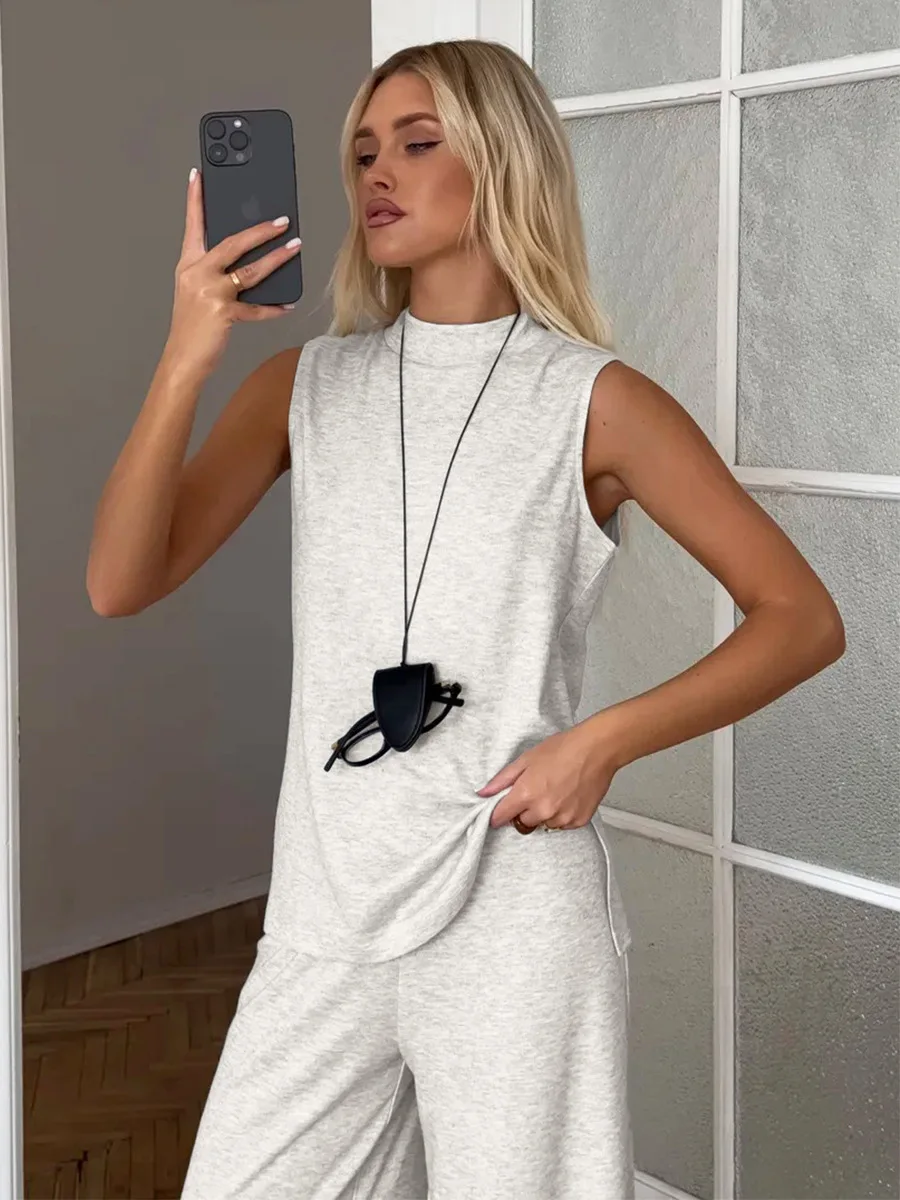 Bornladies Frühling Sommer Neues Damen-Tanktop-Hosen-Set Damen-Loungewear Ärmelloses Tanktop Weitbein-Hose Lässiges Zweiteiler-Outfit – Detail 12