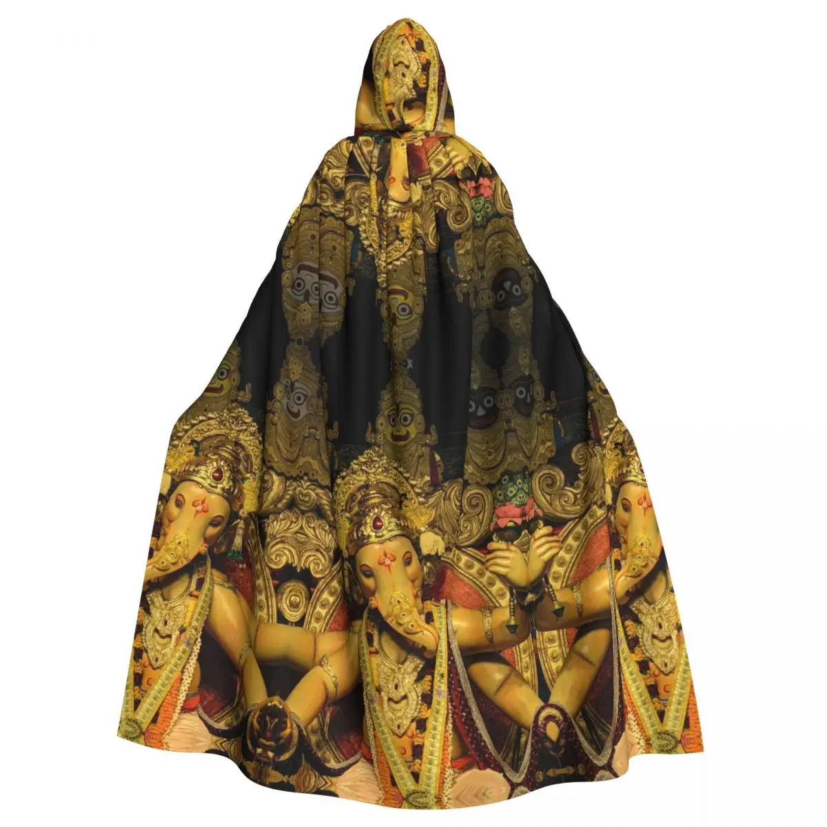 

Golden Ganesha Cloak for Religious-Themed Cosplay and Cultural Celebrations Unisex Adult Cloak with Hood Long