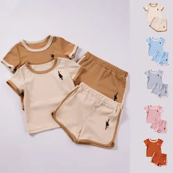 Boys Girls Summer Printed Short Sleeve Suit Children's Clashing Color Short Sleeve Shorts Casual Comfortable Suit