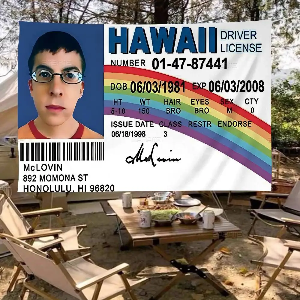 Superbad Funny M-McLovin ID F-Fogell Banner Kunstdruck Japanische Wandflagge Anime Wandbehang Home Decor