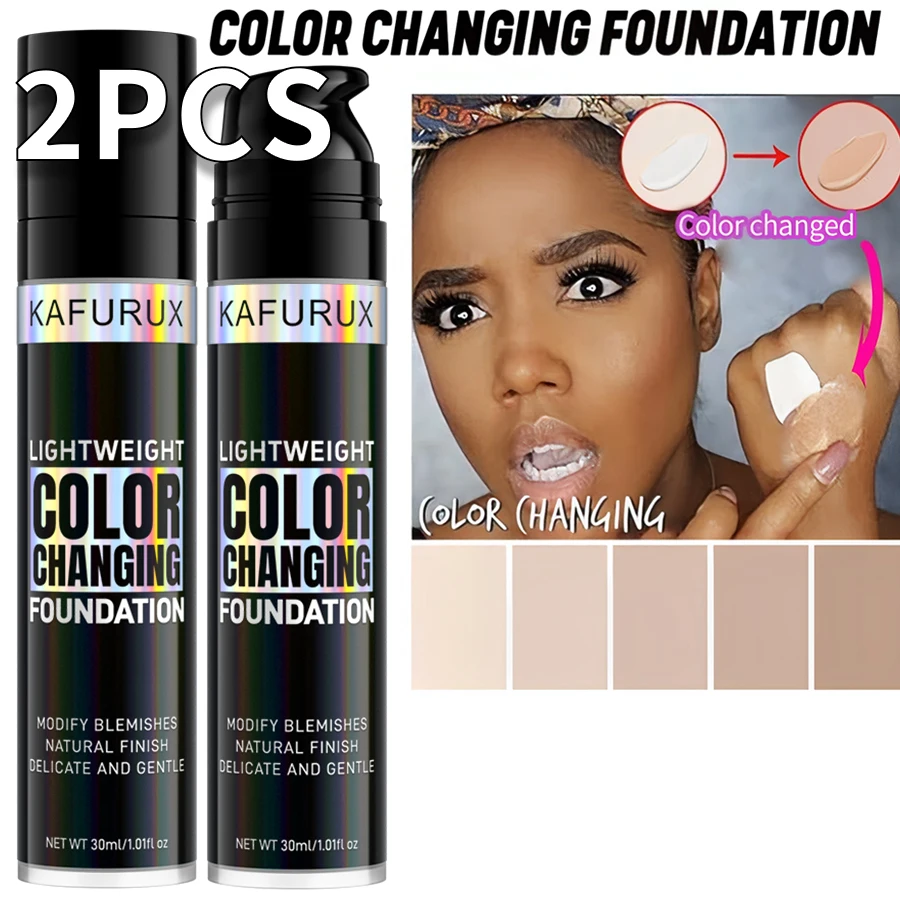 2pcs White Magic Color Changing Foundation Liquid  Long Lasting Soft Matte Hydrating Face Makeup Base Cream for All Different Skin Tone Cosmetic for Women Gifts Face Beauty