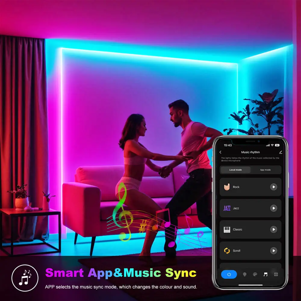 24V RGBIC 5m 10m 20m LED Neon Strip Light Bluetooth APP 24key Remote Control Dream Color Rope Music Sync 60LED Waterproof Decor