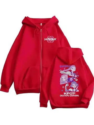 Demon Hunters K-pop Film Zipper Hoodie Men Women Harajuku Long Sleeve Fashion Oversized Jacket Zip Up Sweatshirt Streetwear