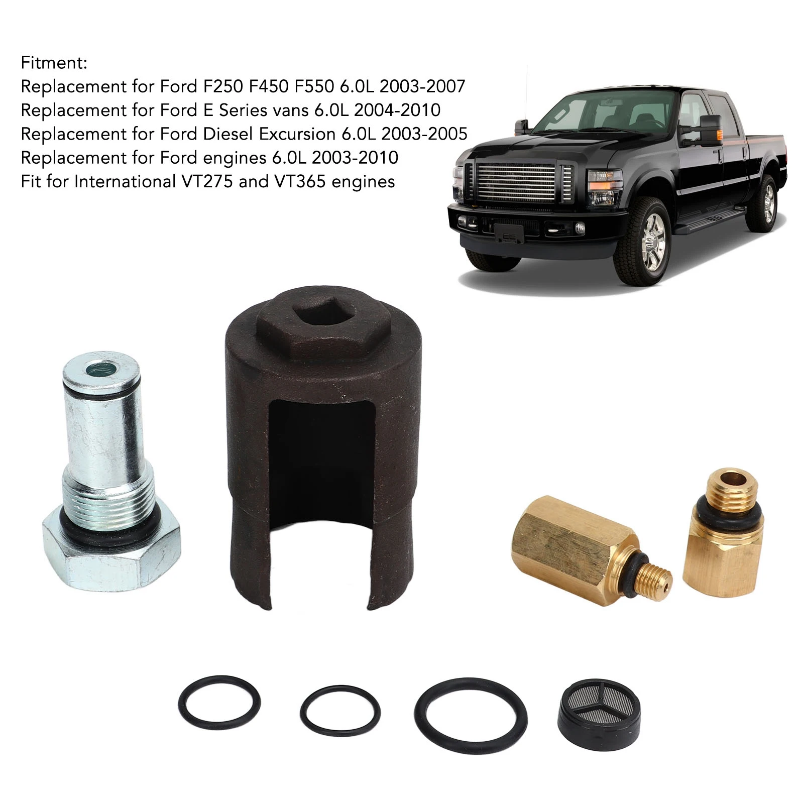 

Injector Pressure Regulator IPR Socket Air Test Fitting Seal Kit 3C3Z9H529A Replacement for Ford F250 F450 F550 6.0L