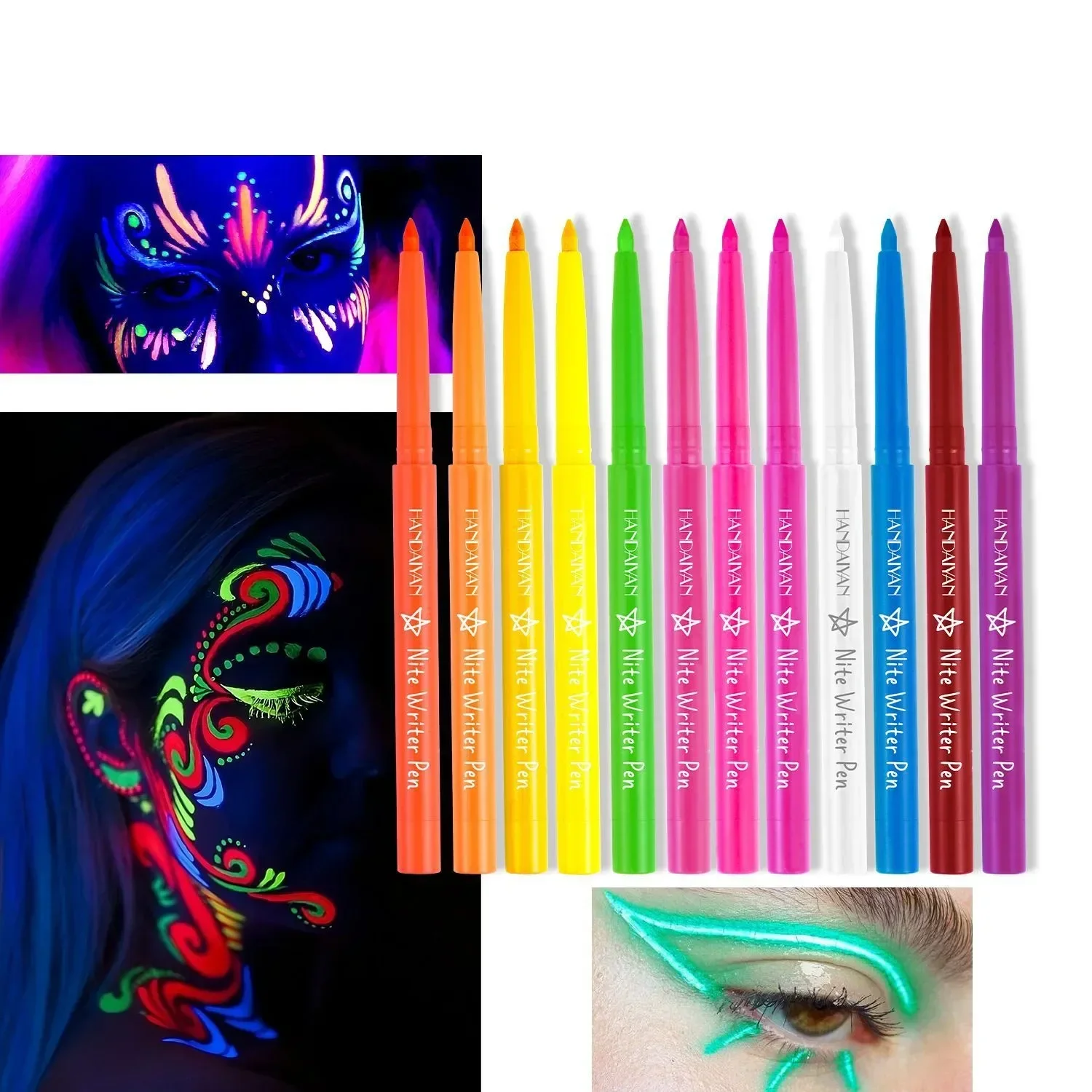 Body Paint Makeup Fluorescent Neon Eyeliner Gel Pen Uv Waterproof Long-lasting Smooth Eyeliner Colorful Face Eyes Painting Pen