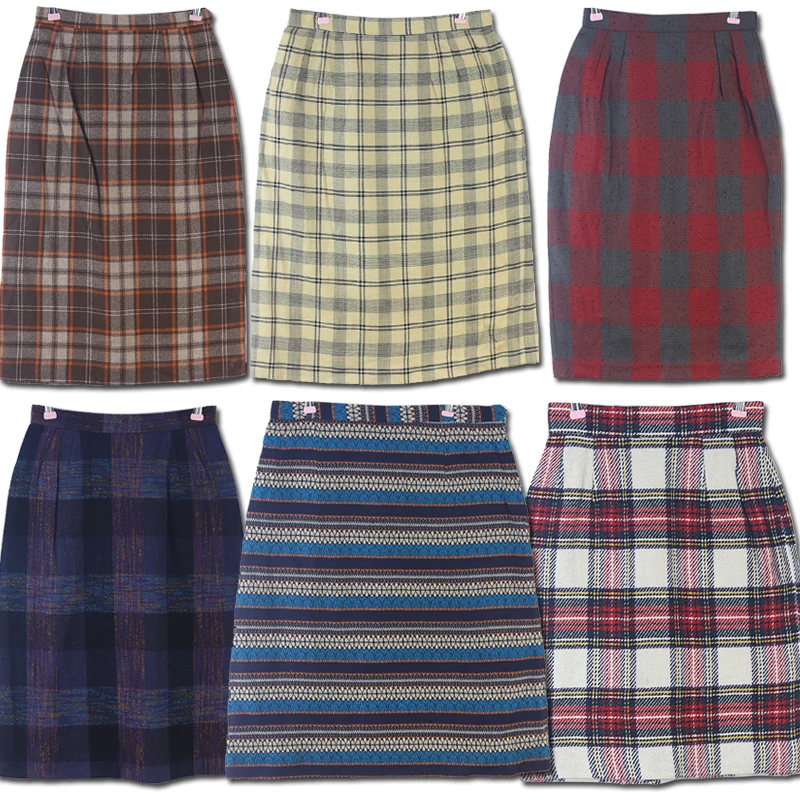 

Винтажная клетчатая юбка А-силуэта с высокой талией, стройнящая, женская, в стиле ретро, универсальная, из смесовой шерсти и полиэстера G26