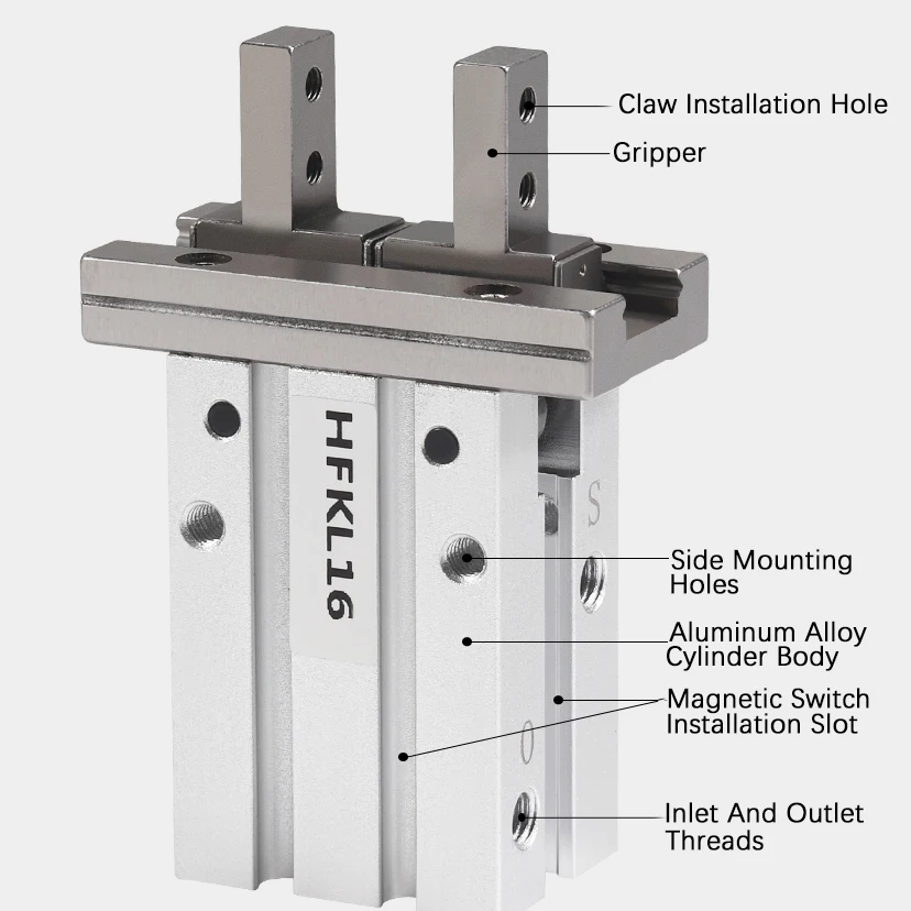 HFK10 HFK16 HFK20 HFK25 HFK32 HFK40 Parallel-Ausführung Pneumatischer Luftgreiferzylinder Doppeltwirkend – Detail 2