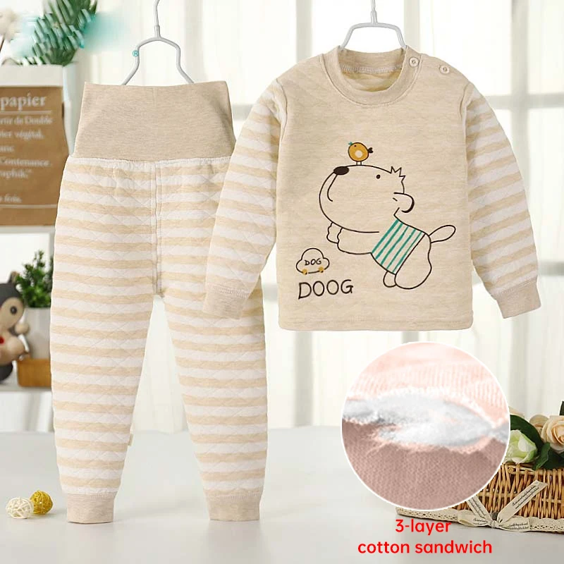 Children Sets Autumn Winter Thermal Underwear Set for Boys Girls Thicken Warm Cotton Kids Clothes Baby Sleeping Clothing Pajamas